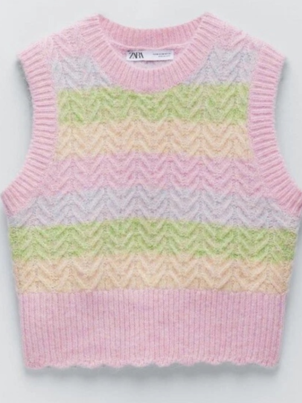 Zara Pastel Striped Cable Knit Cropped Sweater Vest Striped Wool. Size S
